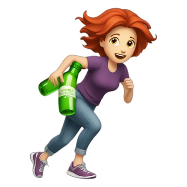 red-haired woman runs under her feet a broken bottle sticker