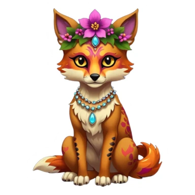 Multicolored gloomy dark spooky hot warm badass realistic floral exotic Falvie-Fionbri-animal, full body, wearing jewelries sticker