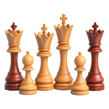 three chess queens made of mixed exotic woods, luxury style, 3D, grouped sticker