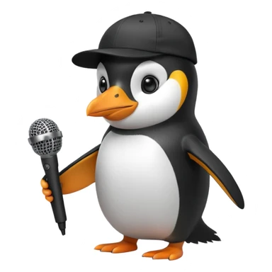 penguin with microphone with cap sticker