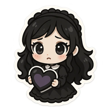 gothic chibi sticker, black and purple heart, cute and expressive, emoji style sticker