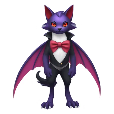 cool kawaii black purple red ethereal fantasy beautiful elegant nargacuga-bat-Zoroark-cat-Fakemon collar harness bow tie and bracers full body sticker