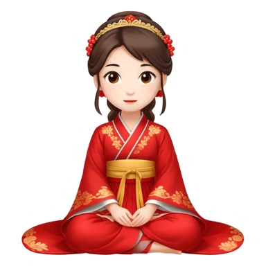 Beautiful girl wearing red Hanfu wedding dress sitting sticker