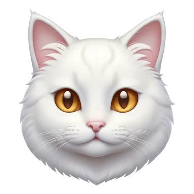 Cinematic Cute White Cat Portrait Emoji, Head tilted with a soft, gentle smile and sparkling eyes, featuring a silky, pristine white fur with subtle silver highlights, simplified yet irresistibly adorable, highly detailed, glowing with a warm, snowy glow, high shine, radiating affectionate charm and tender grace, styled with a light, playful outline, capturing the essence of a cute white cat that looks as if it could melt your heart with a single blink! sticker