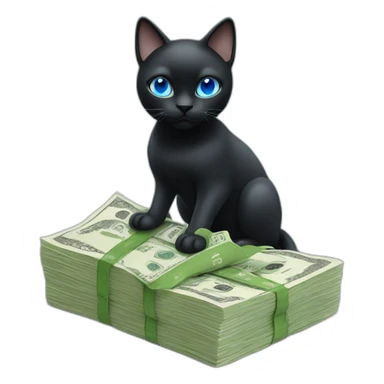 Black Cat with blue eyes holding money sticker