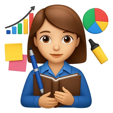 Add marketing accessories such as charts, pie charts, highlighter pen, and post-its around the subject, maintaining the iOS 18 emoji style with a transparent background. sticker