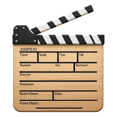 Movie clapperboard with black and white stripes at the top, iOS emoji style, clean minimal design sticker