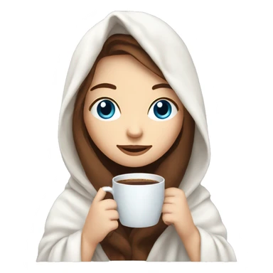 girl with pale skin with bleu eyes and brown long hair inside a white blanket sipping coffee sticker
