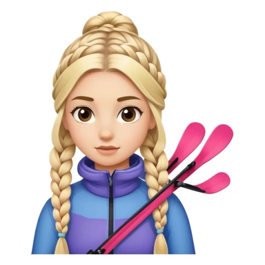 Blonde braided hair skiing girl sticker