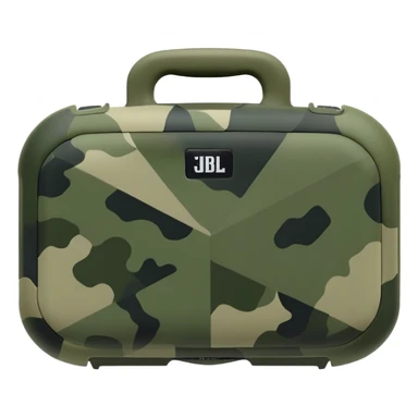 Extremely minimalist JBL Clip 4, basic geometric shape with just 2-3 green camouflage spots, iOS emoji style sticker
