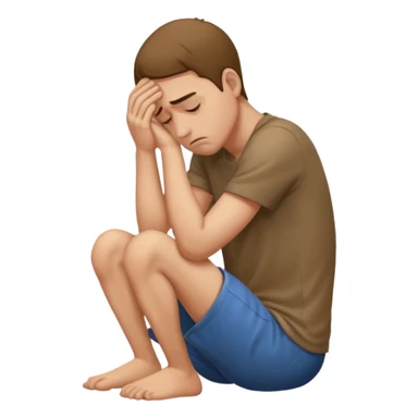 man sitting, depressed, frustrated, head down, sad expression sticker