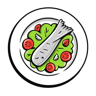 salmon salad served on a flat plate sticker
