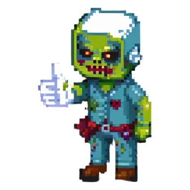 isometric zombie giving thumbs down in Project Zomboid style sticker