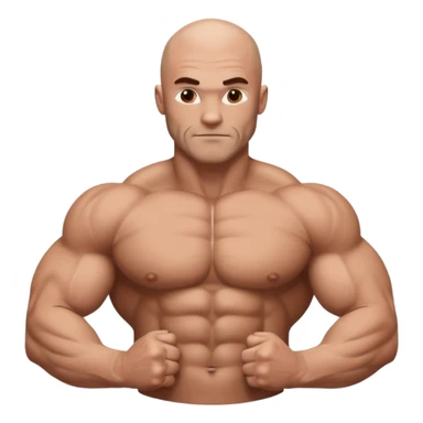 White skin, Shirtless, brown hairy chest, Bodybuilder, big biceps and shoulders. Bald head sticker