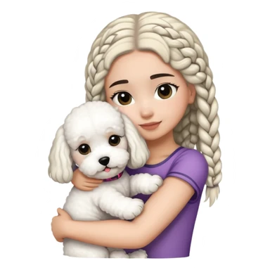 A girl with the black braids has straight hair ,hugging one Bichon frise sticker