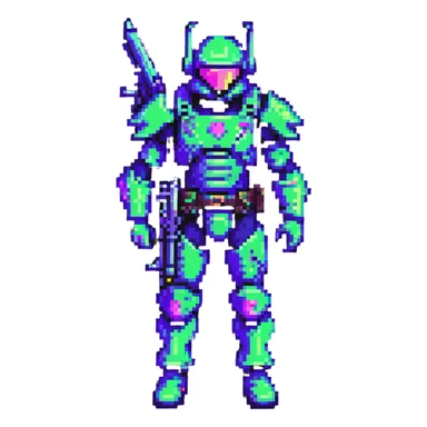 cyberpunk warrior in neon armor holding a retro shotgun sticker
