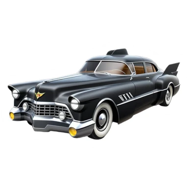  the animated series aerodynamic opulent dark futuristic concept Batmobile loosely based on 1946 V16 Cadillac wagon (flat long straight faceted mechanical body) winged stealthy street hot rod  sticker