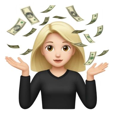 Haz un emote de una chica lanzado lluvia de billetes en formato gifg sticker