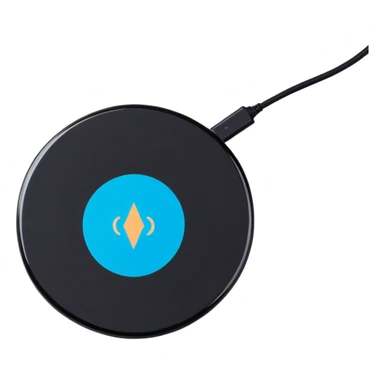 vibrant sticker-style logo on a wireless charging pad, bold and colorful branding gadget sticker