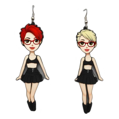 Punk female earrings glasses,red and black short hair, sticker