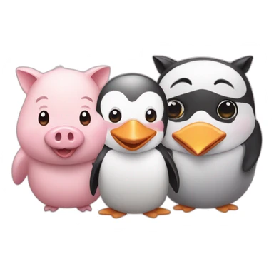 penguin and two pigs sticker