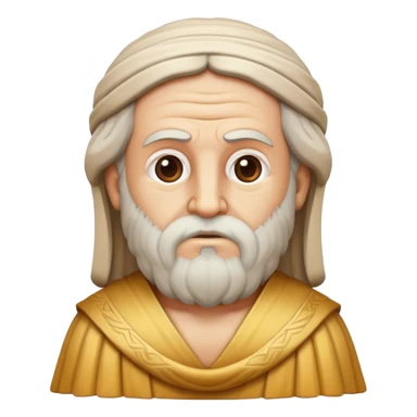 Cinematic Realistic Plato Portrait Emoji, depicted as a wise ancient philosopher with a contemplative expression in classical robes, rendered with soft textures and timeless serene lighting that captures his intellectual legacy. sticker