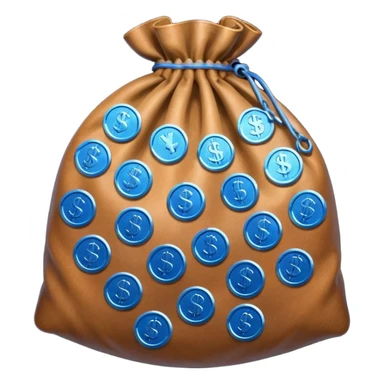 brown money bag full off blue coins sticker
