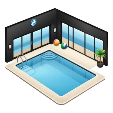 Hotel indoor Pool with entrance door and gym next to it  sticker