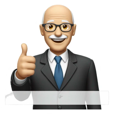 smiling, half-bald old man light glasses in a suit with thumb up sticker