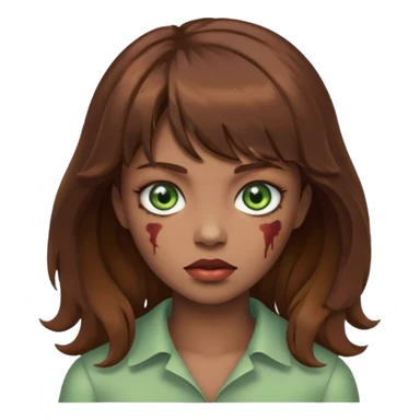 Zumbi mulher, olhos verdes, cabelo castanho com franja e ondulado  sticker