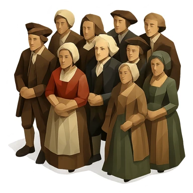 isometric full-body illustration of an 18th century crowd sticker
