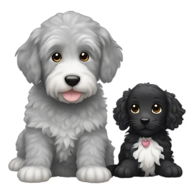 grey kitten with white spots, and a black labradoodle sticker