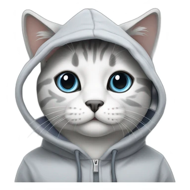 Grey and white scottish cat wearing hoodie sticker