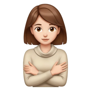 girl with brown hair with her hands crossed around her neck swishing it sticker