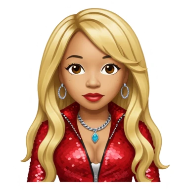 Tameka Tiny Harris from Xscape with long blonde hair, red sequin outfit sticker