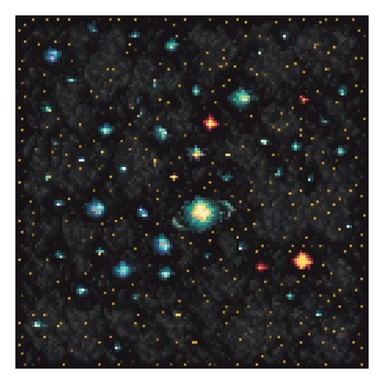 Milky Way galaxy, pixel art style, bright stars and nebulae, retro game look sticker