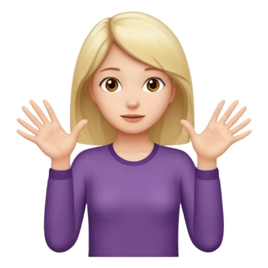 Girl with two hands in front out palms facing upwards and hands in front of her lower sticker