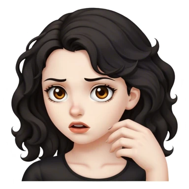 Pale skin, girl, brown eyes, blavk wavy hair, diagust expression, prettt sticker