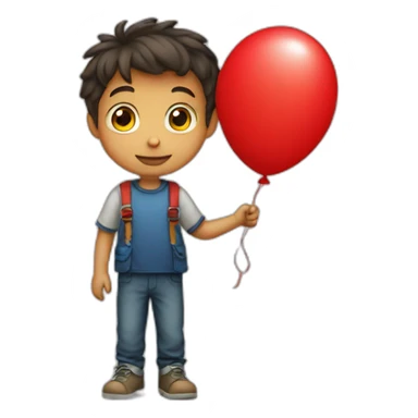 a small boy with red balloon sticker