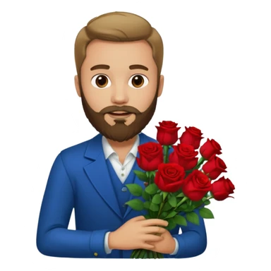Bearded man holding bouquet of roses sticker