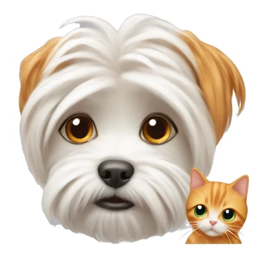 Maltese dog with a ginger cat sticker