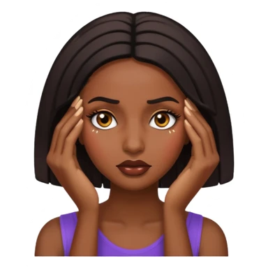 black woman with bold lashes facepalming, glamorous, emoji style sticker