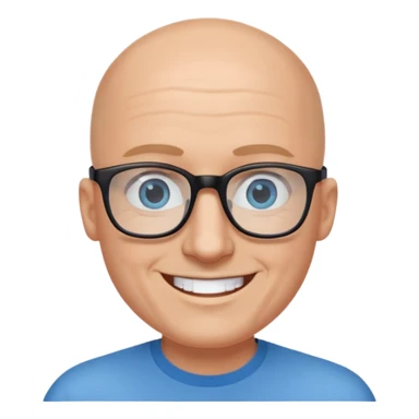 bald man with blue eyes and black rectangle eye glasses smile sticker