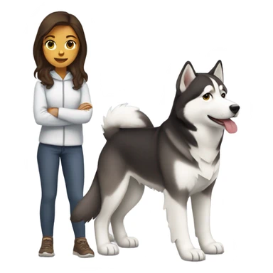 A brunette girl next to a roux Husky sticker