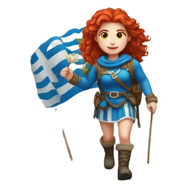 Greek Female winter mountaineer red hair white skin climbing with Greek Flag and Easter eggs basket sticker