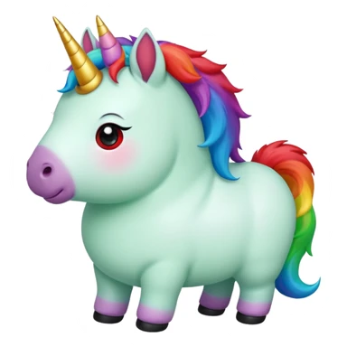 Small chubby unicorn in colours of jade green, black and red eyes, farting rainbow sticker