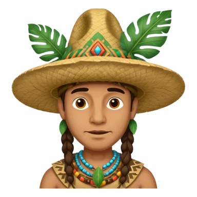 an man wearing a large leaf tribal hat sticker