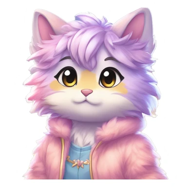 Anthro Cute Fluffy Gorgeous Magical Petite Shiny Colorful Pastel Glitter Sparkle Stars Anime Chibi Fantasy-Animal-Fakémon-Pokémon-Hybrid Fur Sona Aesthetic Trending Style Full Body sticker