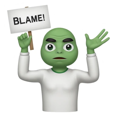 Animated pepe holding sign with 2 hands up in the air and write on it blame epiic sticker