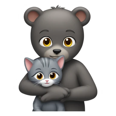 little bear hugs a gray cat sticker